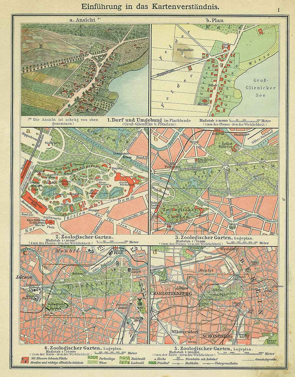 Einfuhrung in das Kartenverstandnis of Andrees 'Berliner Schul-Atlas', 1916, published size to print borders 19.06 cm wide by 25.67 cm high.