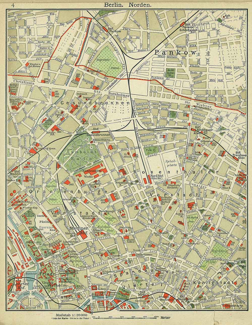Berlin North, Andrees 'Berliner Schul-Atlas', 1916, page 4, published size to print borders 21.28 cm wide by 27.79 cm high.