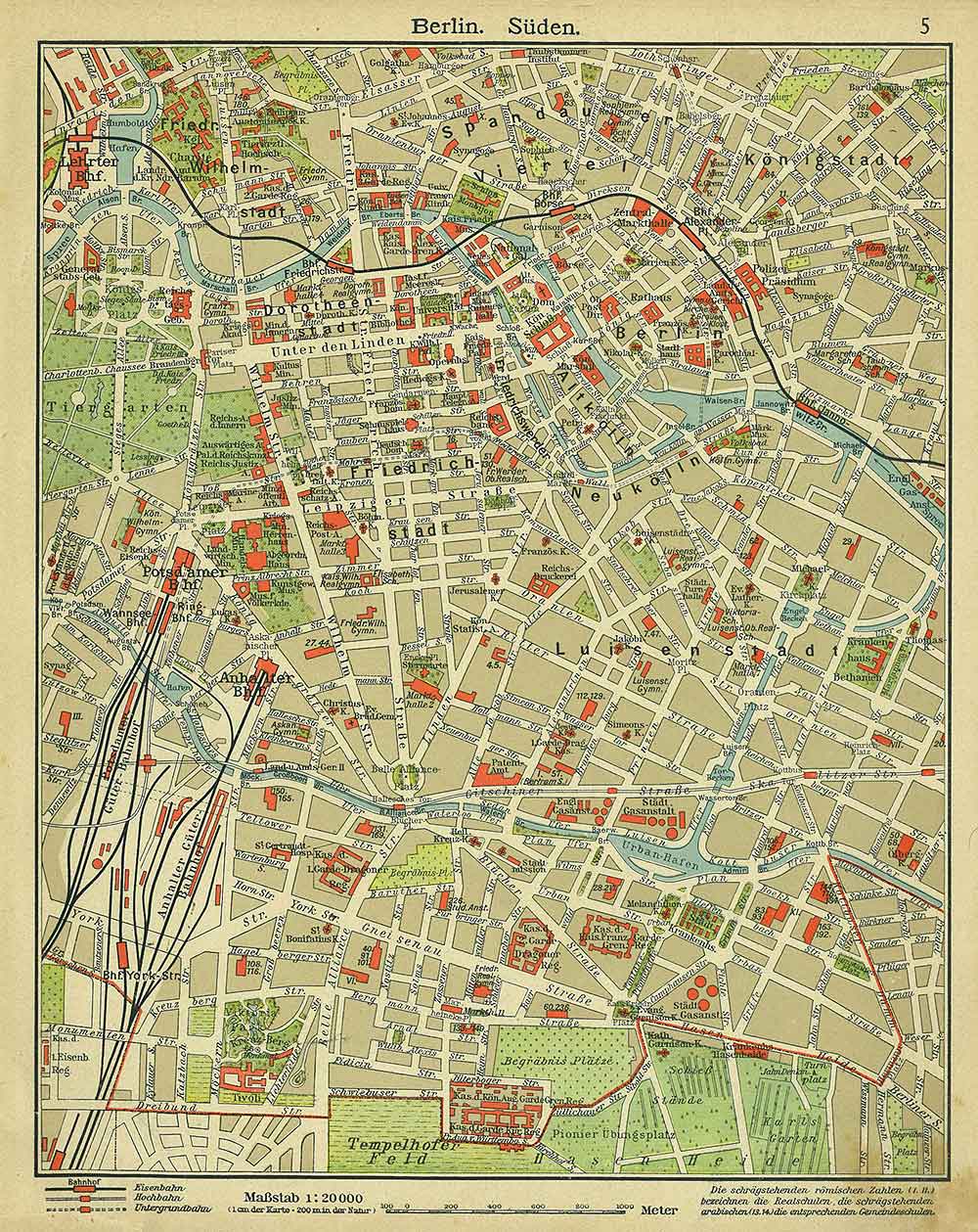 Berlin South, Andrees 'Berliner Schul-Atlas', 1916, page 5, published size to print borders 21.09 cm wide by 27.62 cm high.