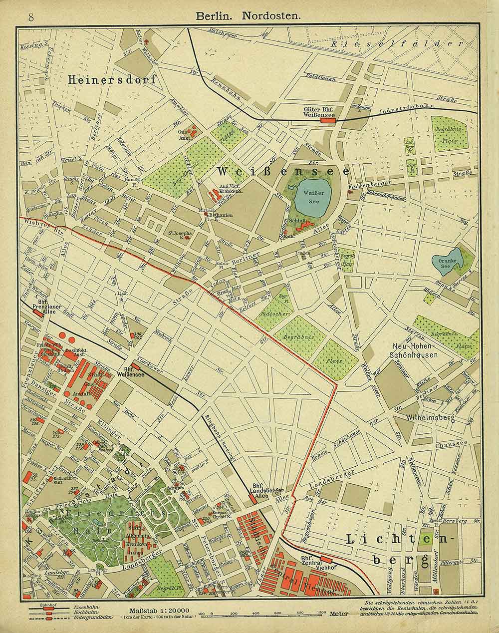 Berlin northeastwards, Andrees 'Berliner Schul-Atlas', 1916, page 8, published size to print borders 21.25 cm wide by 27.66 cm high.