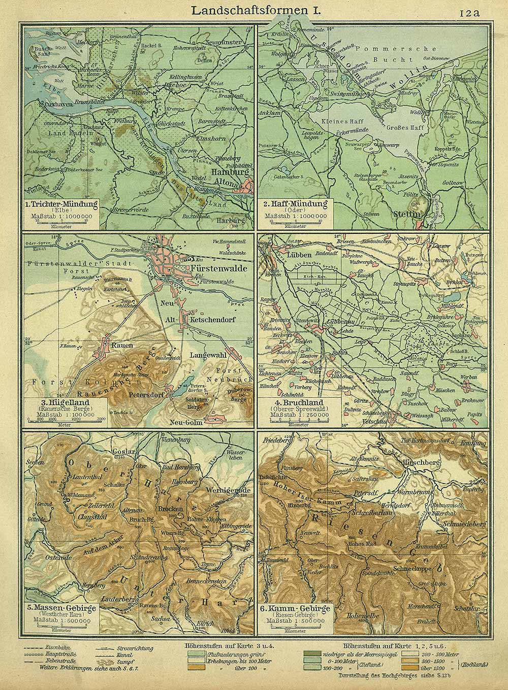 Landscape forms of Germany 1, Andrees 'Berliner Schul-Atlas', 1916, page 12a, published size to print borders 19.55 cm wide by 27.74 cm high.