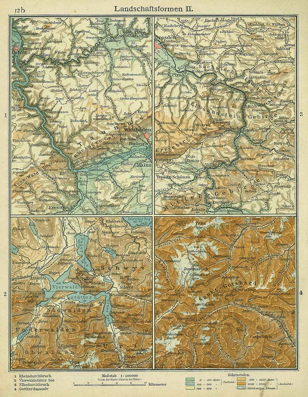 Landscape forms of Germany 2, Andrees 'Berliner Schul-Atlas', 1916, page 12b, published size to print borders 20.3 cm wide by 26.87 cm high.