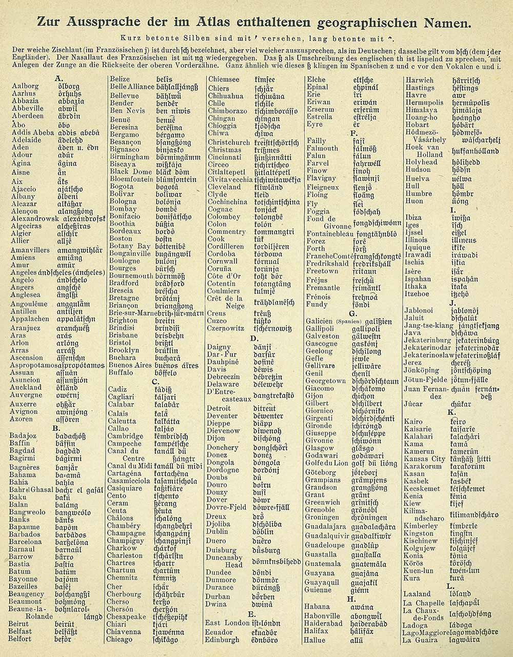 Index to geographic names 1, Andrees 'Berliner Schul-Atlas', 1916, page 59, published size to print borders 19.77 cm wide by 25.36 cm high.