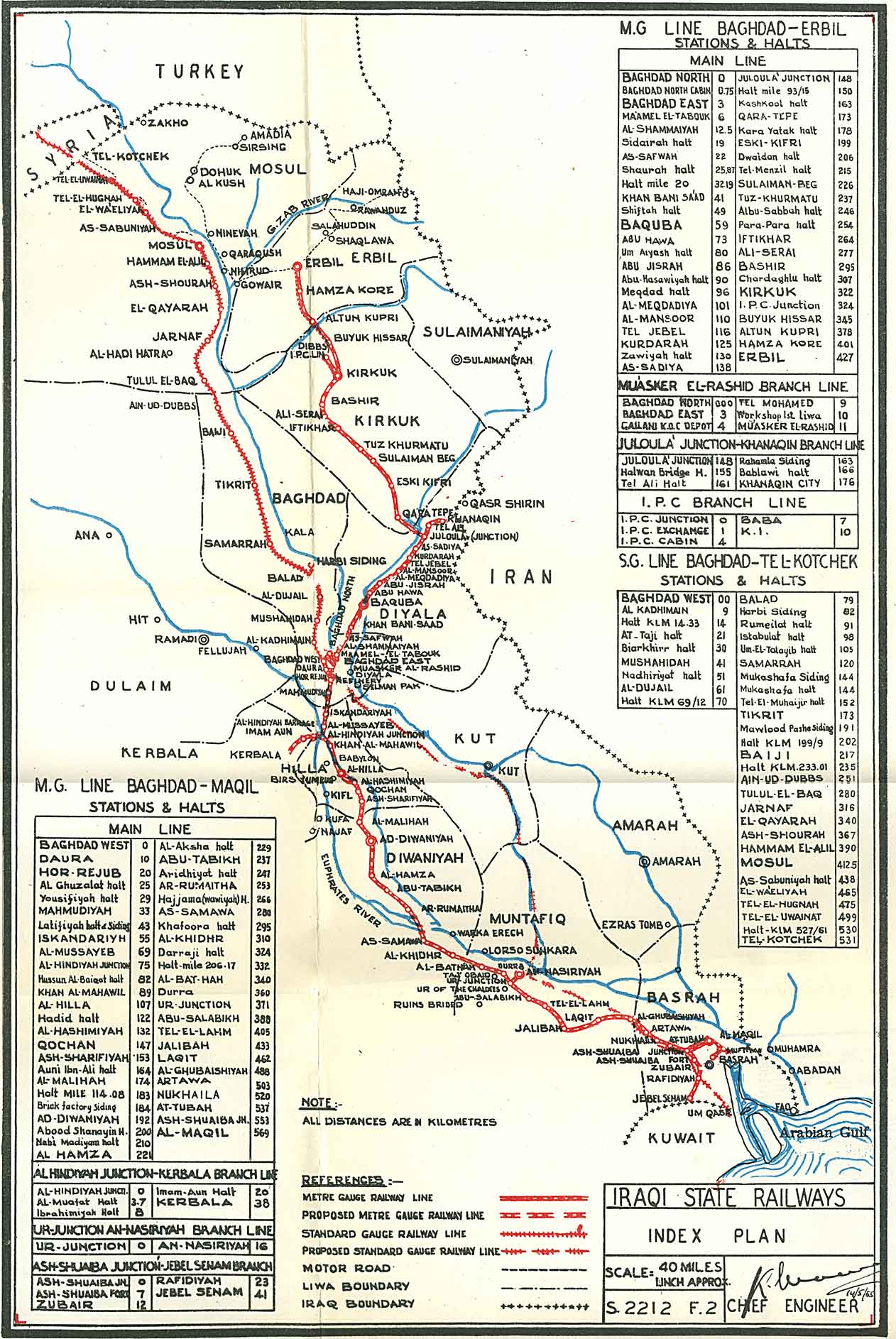 Rail map of Iraq printed size 44.52cm wide x 66.53cm high