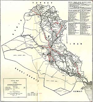 Detailed map of the road network in Iraq, up to 1961