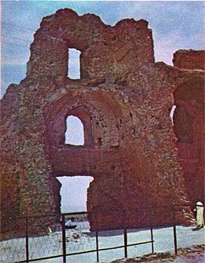 Part of 13th century palace of Qara Sarai, Iraq, printed size 9.81cm wide x 12.62cm high
